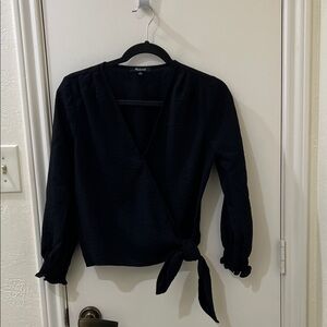 Madewell Black Textured Wrap Blouse